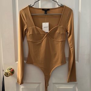 Tan/Beige Polyester Long Sleeve Body Suit | Forever 21 | Size M Womens